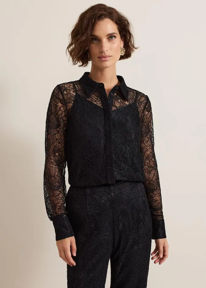 Phase Eight Livana Lace Shirt Black Women Shirts and Blouses