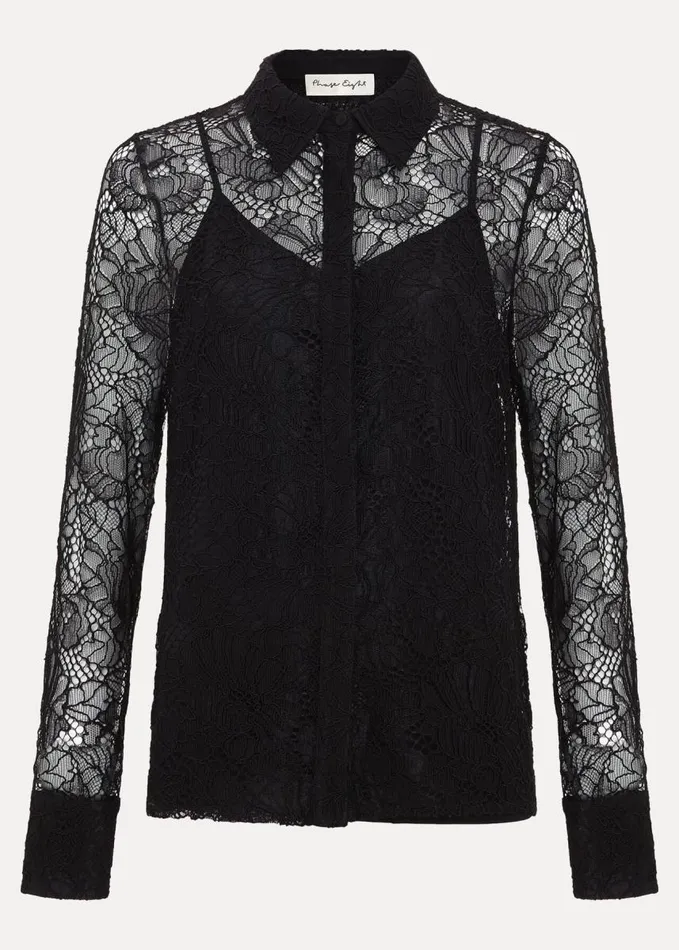 Phase Eight Livana Lace Shirt Black Women Shirts and Blouses