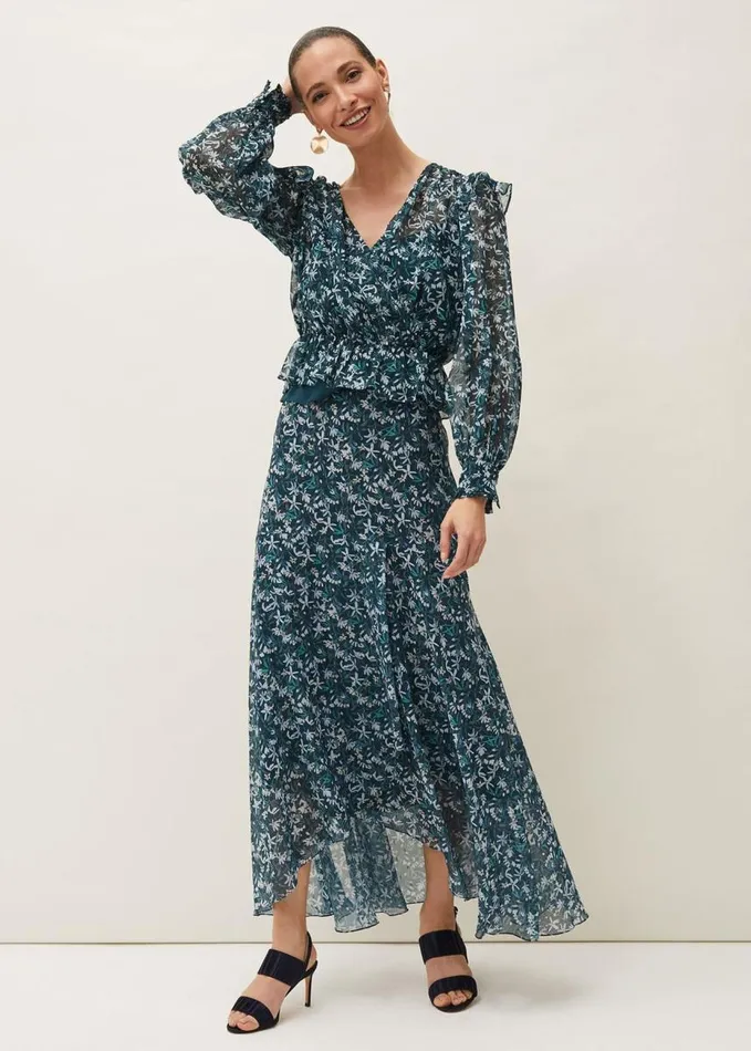 Phase Eight Lola Floral CoOrd Skirt Petrol Women Skirts