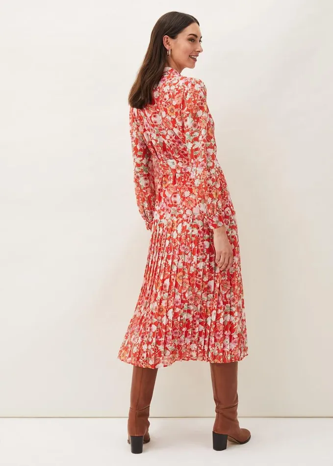 Phase Eight Lottie Floral Pleated Shirt Dress Saffron Women Dresses
