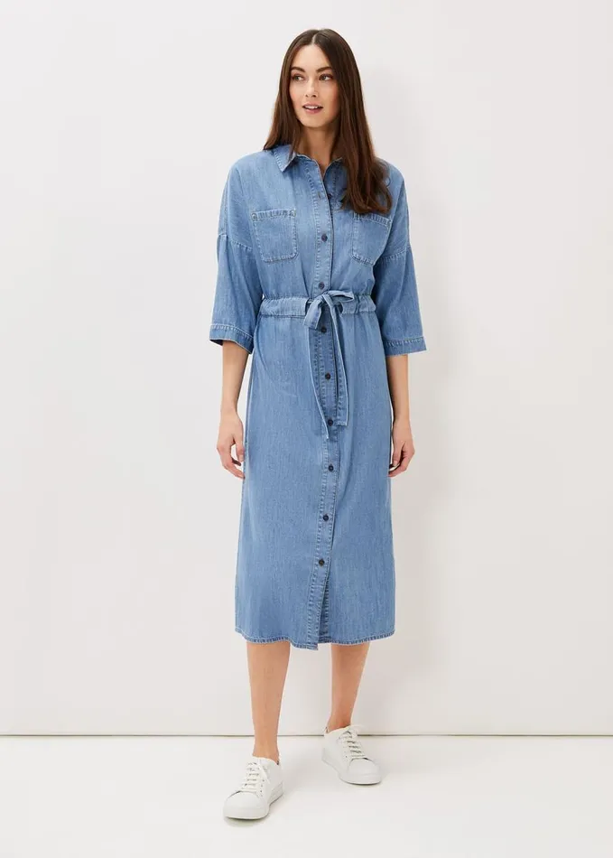 Phase Eight Louella Tie Shirt Dress Chambray Blue Women Dresses
