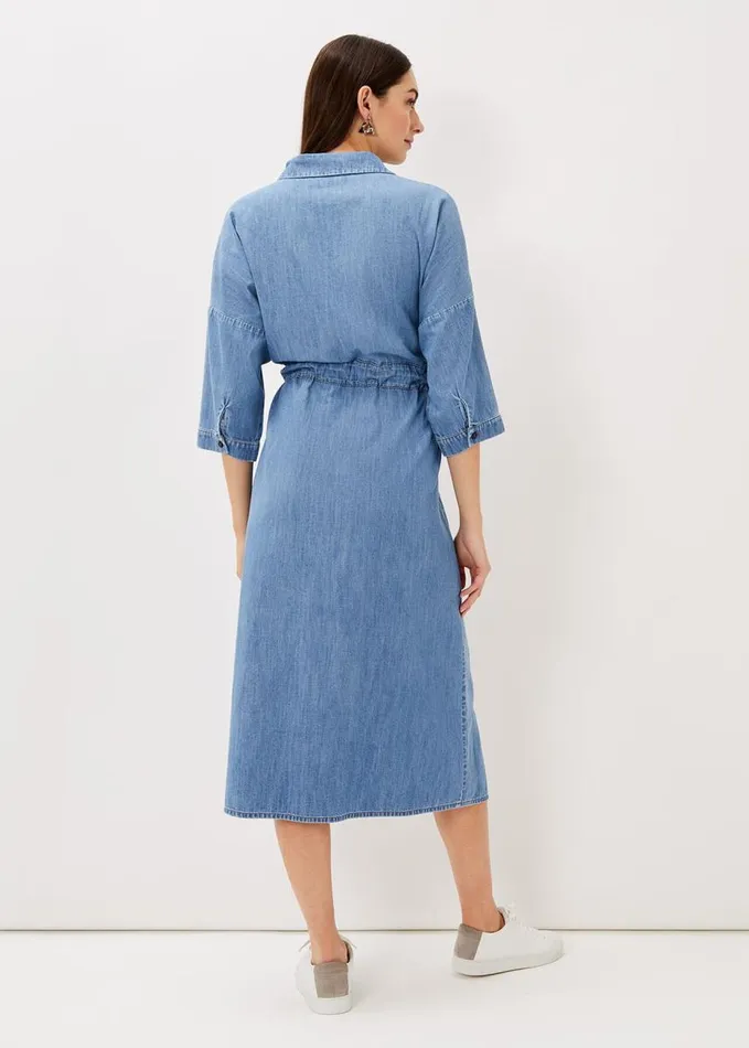 Phase Eight Louella Tie Shirt Dress Chambray Blue Women Dresses