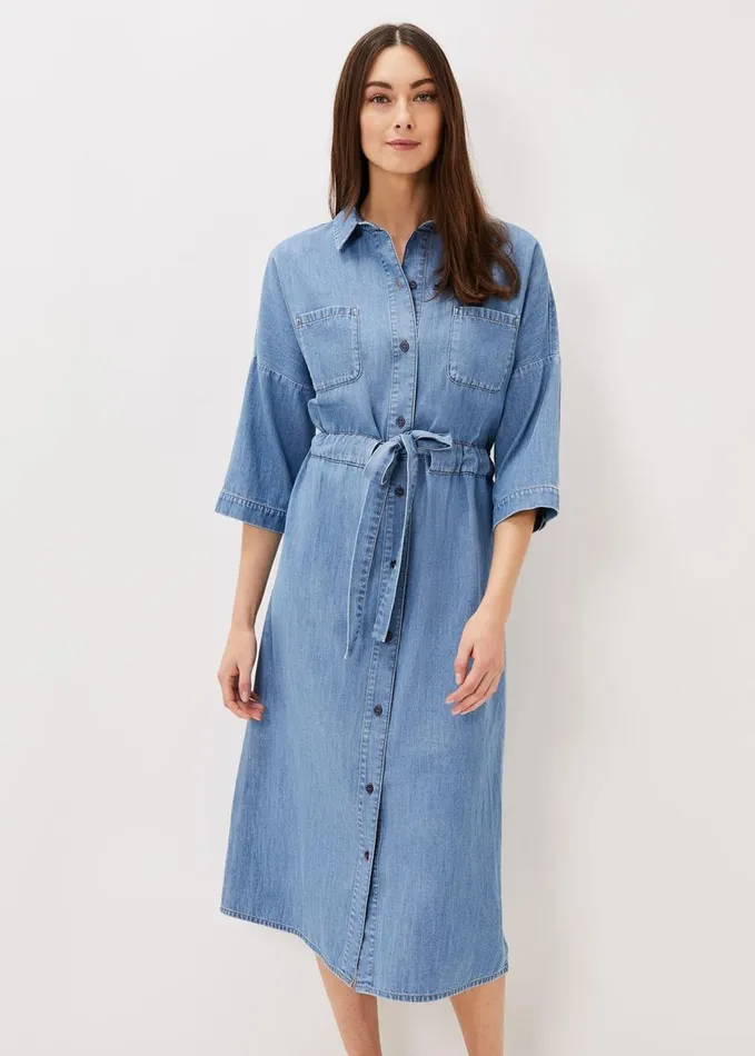 Phase Eight Louella Tie Shirt Dress Chambray Blue Women Dresses