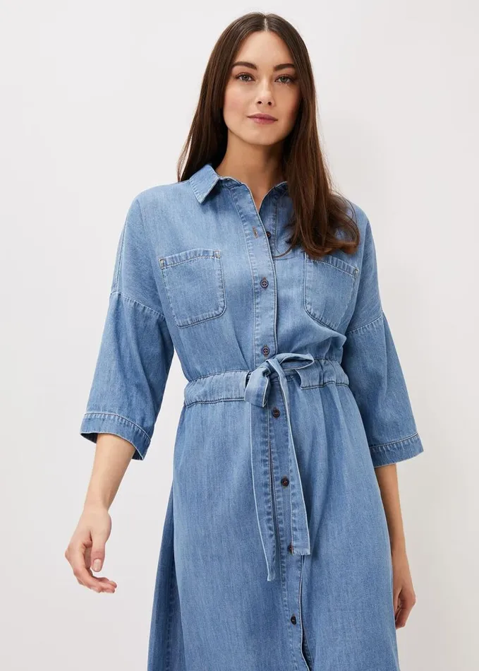 Phase Eight Louella Tie Shirt Dress Chambray Blue Women Dresses