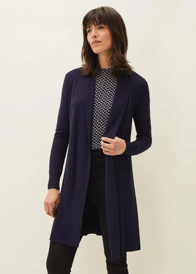 Phase Eight Louise Longline Cardigan Navy Women Knitwear