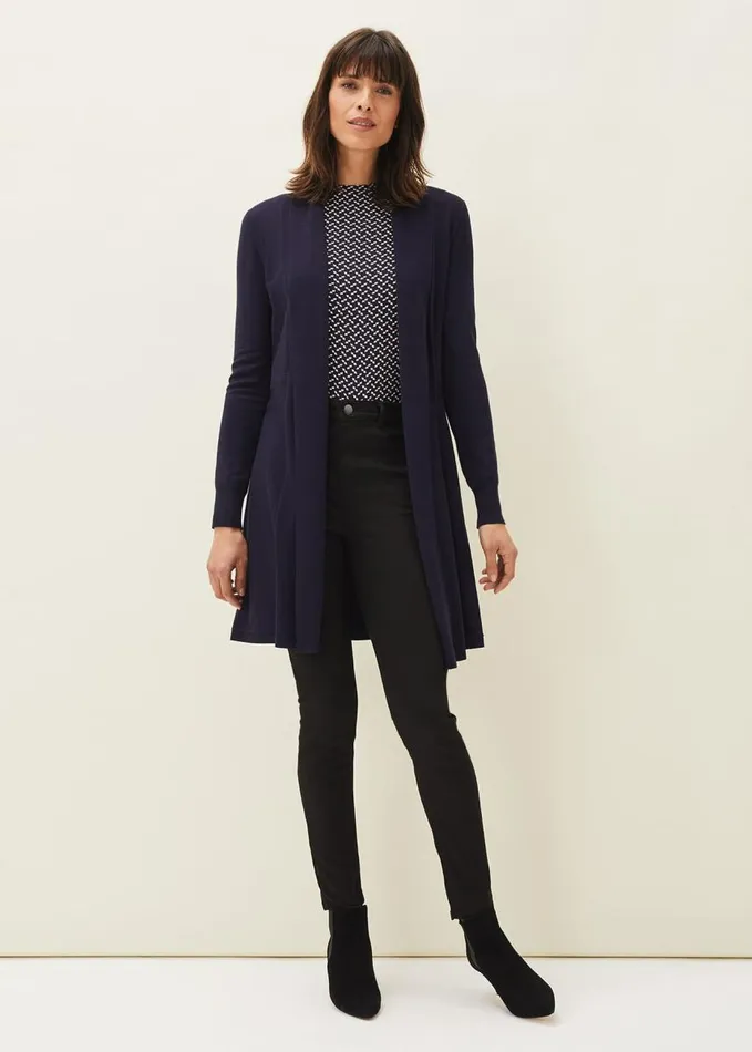 Phase Eight Louise Longline Cardigan Navy Women Knitwear
