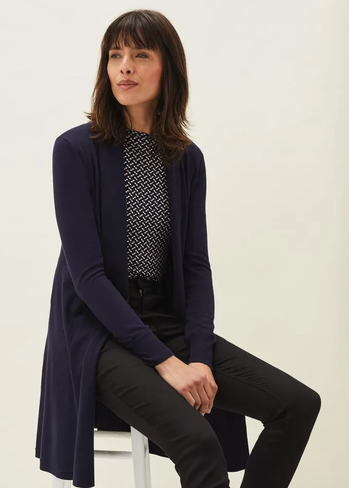 Phase Eight Louise Longline Cardigan Navy Women Knitwear