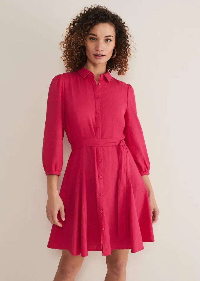 Phase Eight Lucie Linen Shirt Dress Pink Women Dresses