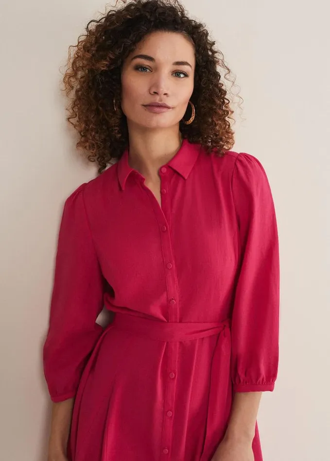 Phase Eight Lucie Linen Shirt Dress Pink Women Dresses