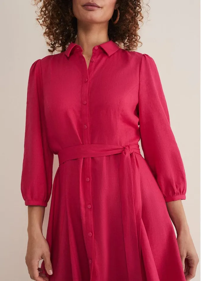 Phase Eight Lucie Linen Shirt Dress Pink Women Dresses