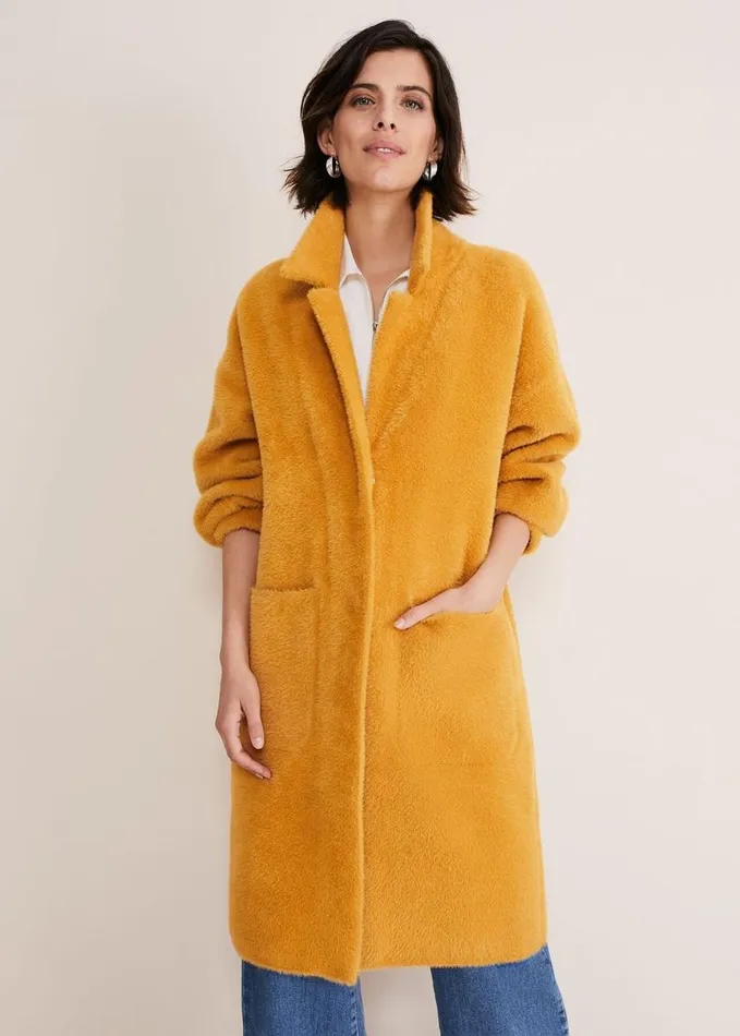 Phase Eight Maddie Balloon Sleeve Fluffy Knit Coat Amber Women Knitwear
