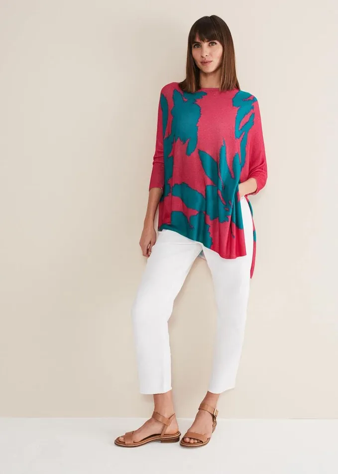 Phase Eight Madison Printed Asymmetric Hem Jumper Multicoloured Women Knitwear