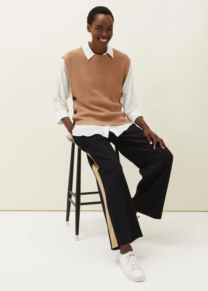 Phase Eight Mae Side Stripe Wide Leg Trouser Navy Women Trousers