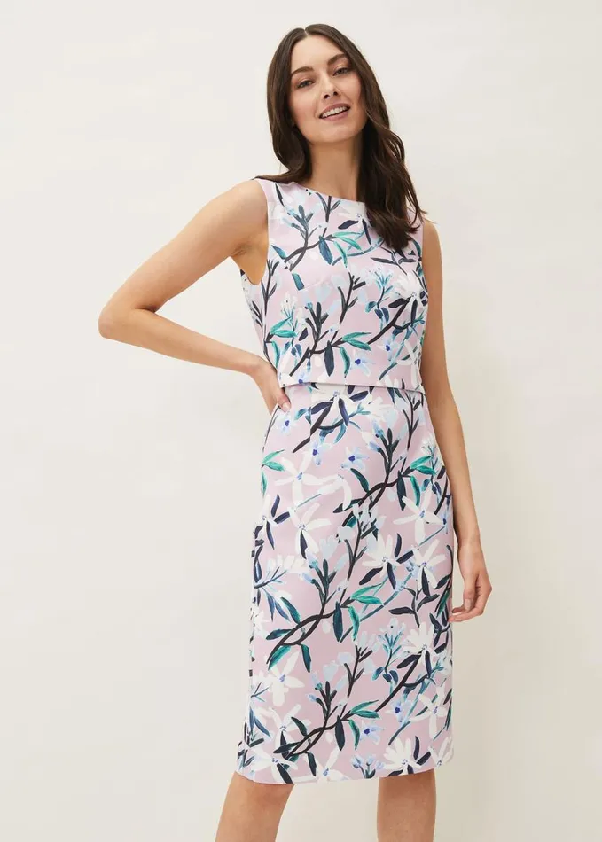 Phase Eight Magnolia Floral Sleeveless Scuba Dress Frosted Heather Women Dresses