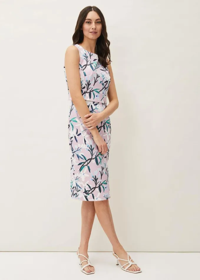 Phase Eight Magnolia Floral Sleeveless Scuba Dress Frosted Heather Women Dresses