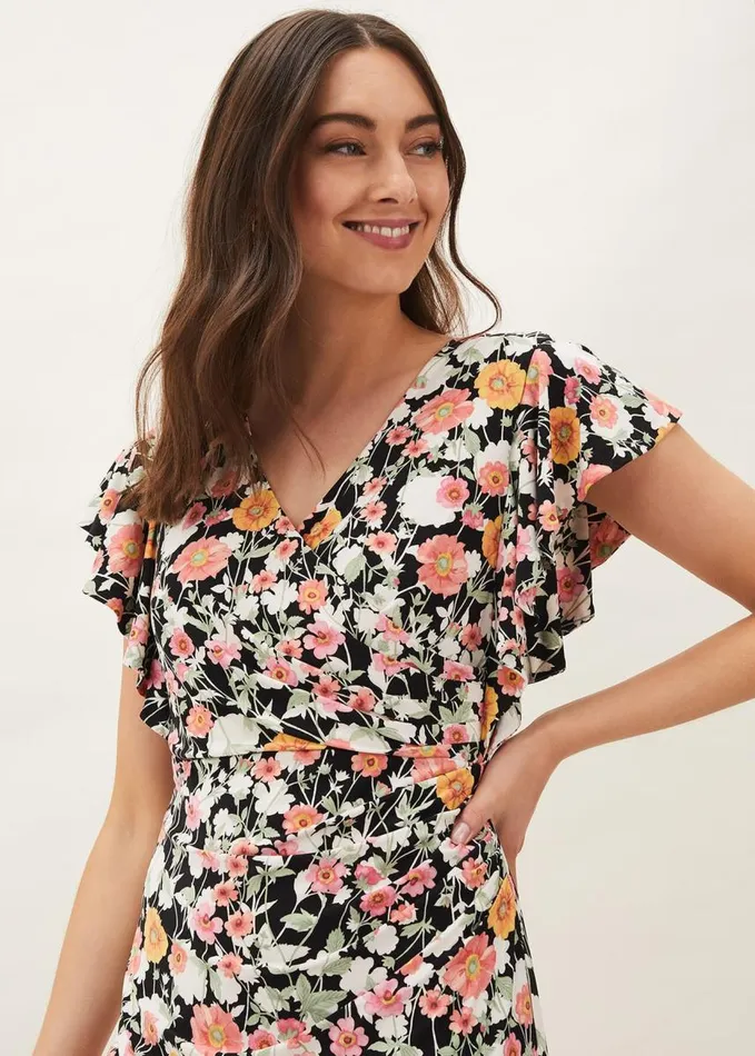 Phase Eight Maisie Floral Jersey Dress Blackmulti Women Dresses
