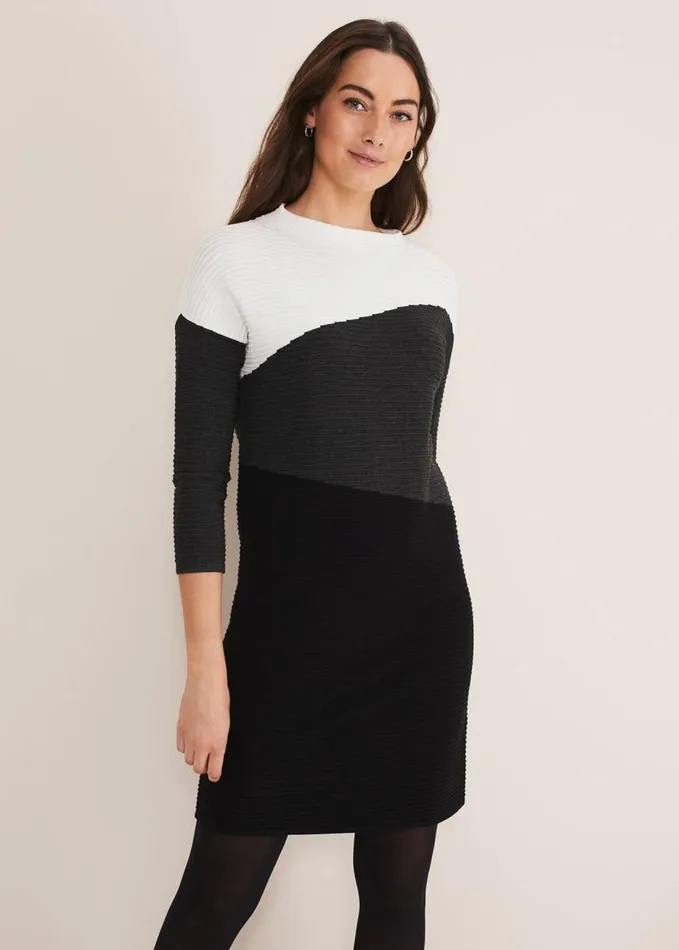Phase Eight Mali Textured Stitch Colourblock Dress Blackmulti Women Dresses