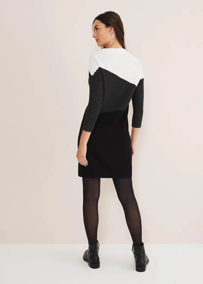 Phase Eight Mali Textured Stitch Colourblock Dress Blackmulti Women Dresses