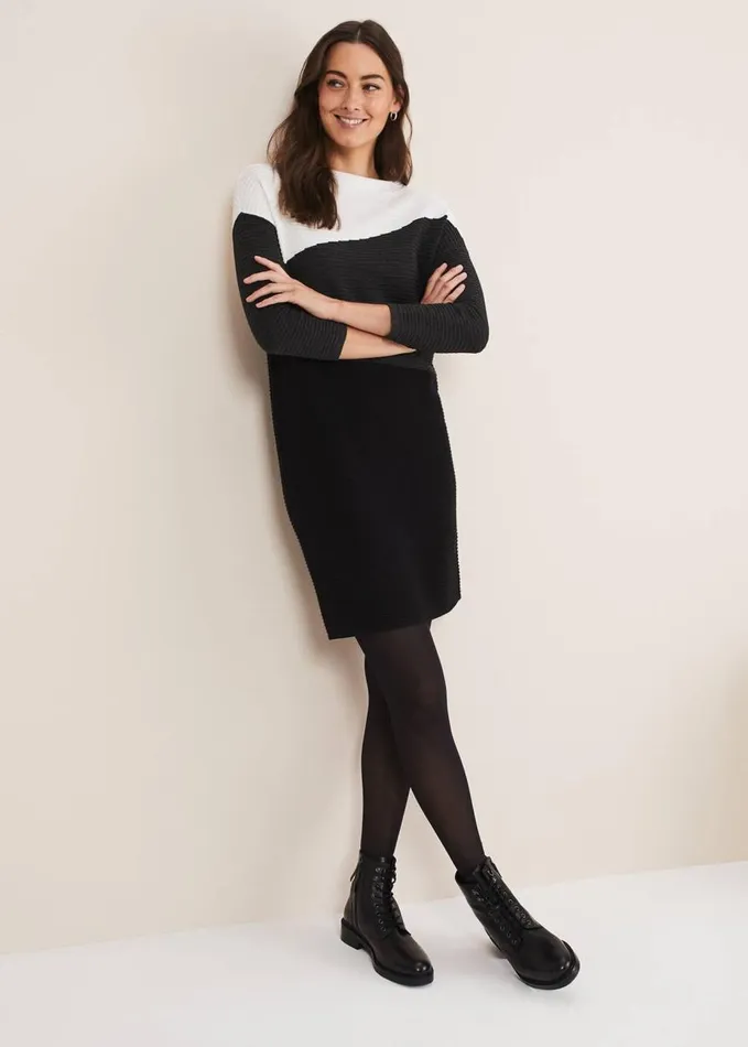 Phase Eight Mali Textured Stitch Colourblock Dress Blackmulti Women Dresses