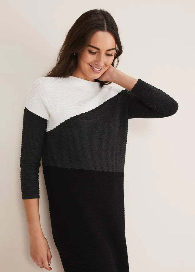 Phase Eight Mali Textured Stitch Colourblock Dress Blackmulti Women Dresses