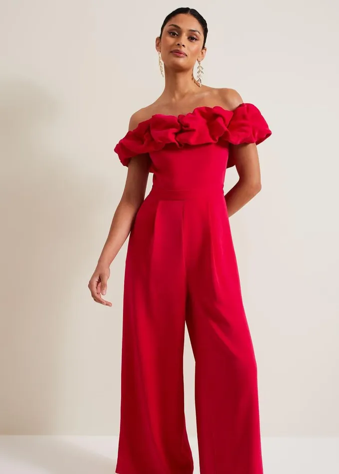 Phase Eight Mallory Ruffle Jumpsuit Pink Women Dresses