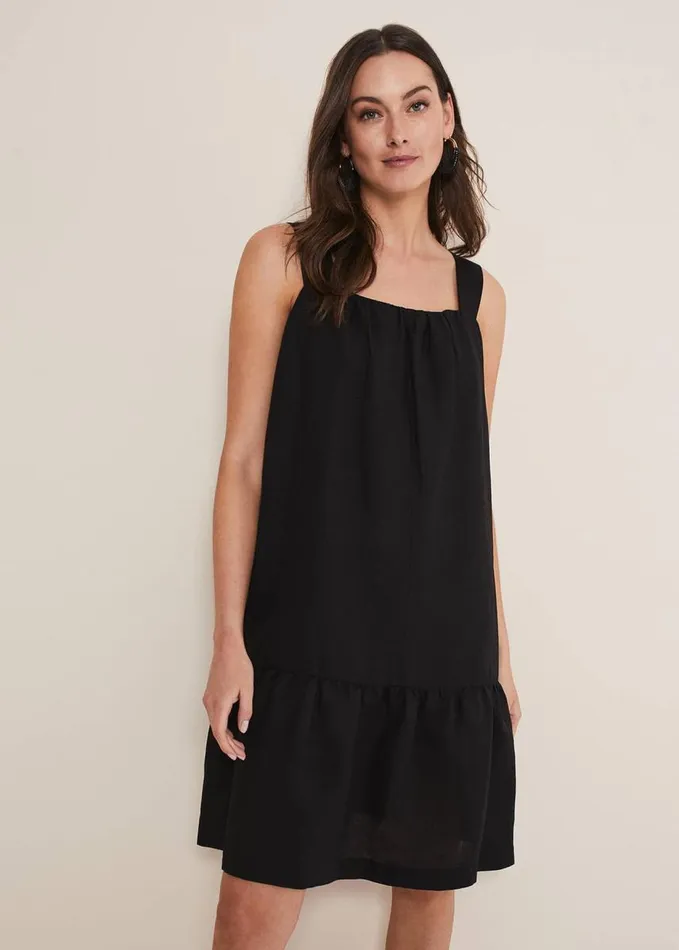 Phase Eight Mandy Strappy Linen Bow Back Swing Dress Black Women Dresses