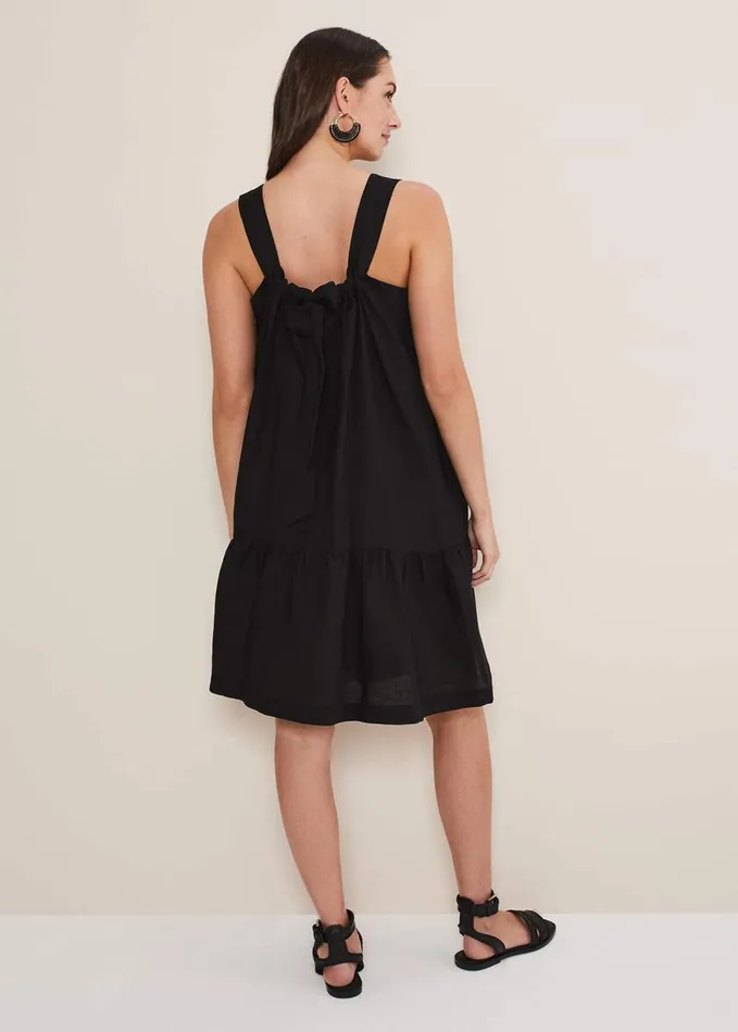 Phase Eight Mandy Strappy Linen Bow Back Swing Dress Black Women Dresses