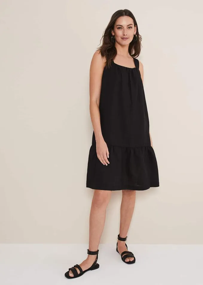 Phase Eight Mandy Strappy Linen Bow Back Swing Dress Black Women Dresses