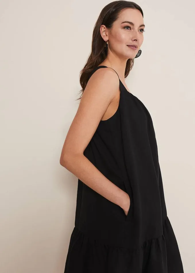 Phase Eight Mandy Strappy Linen Bow Back Swing Dress Black Women Dresses