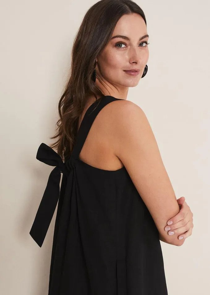 Phase Eight Mandy Strappy Linen Bow Back Swing Dress Black Women Dresses