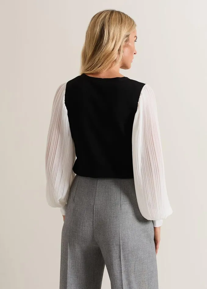 Phase Eight Maple V Neck Woven Sleeve Jumper Black Women Knitwear