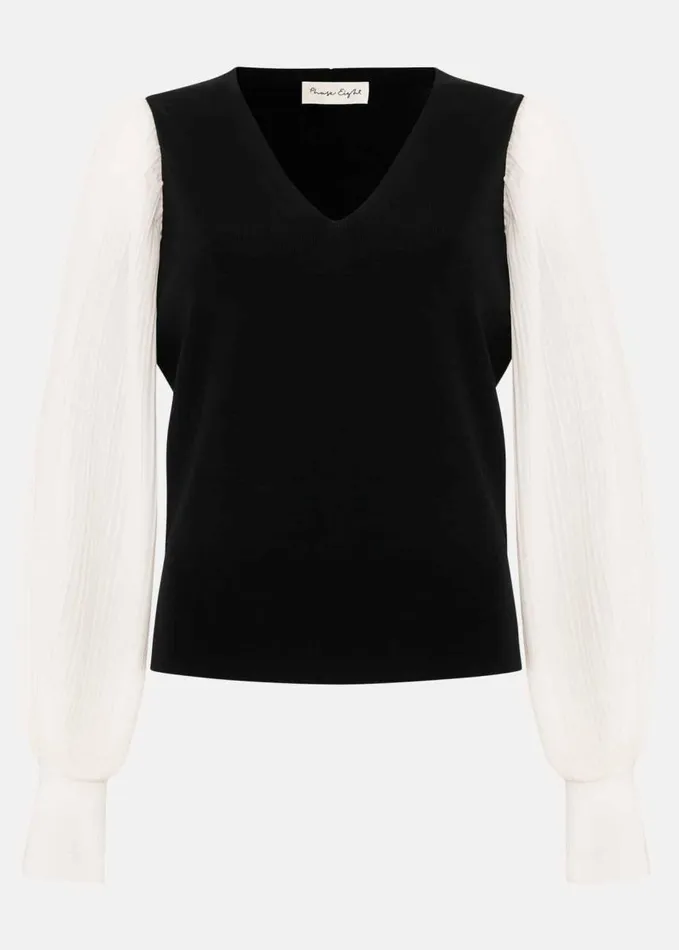 Phase Eight Maple V Neck Woven Sleeve Jumper Black Women Knitwear