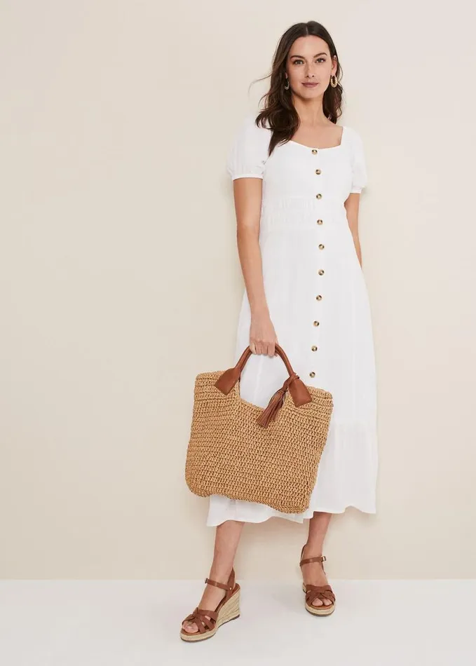 Phase Eight Maribella Linen Midi Dress White Women Dresses