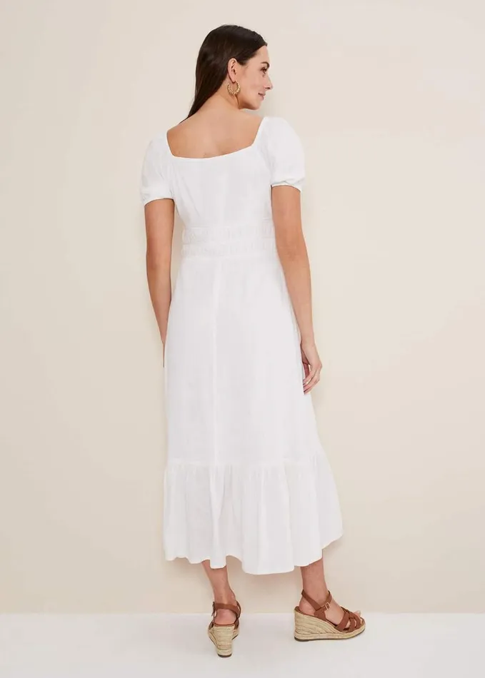 Phase Eight Maribella Linen Midi Dress White Women Dresses