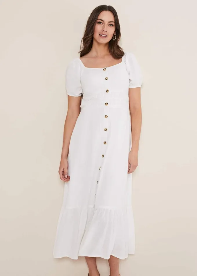Phase Eight Maribella Linen Midi Dress White Women Dresses