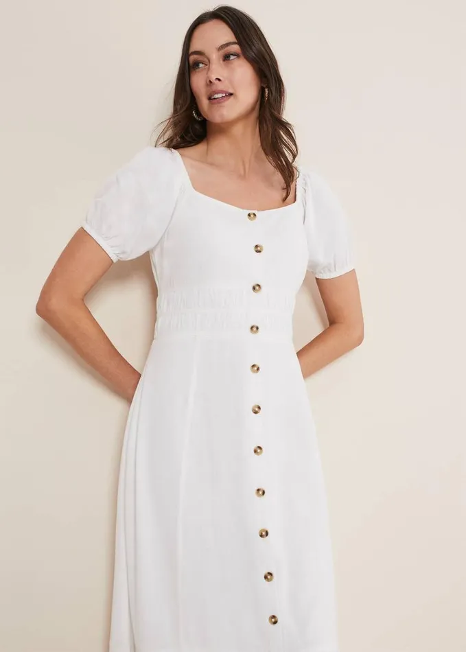 Phase Eight Maribella Linen Midi Dress White Women Dresses