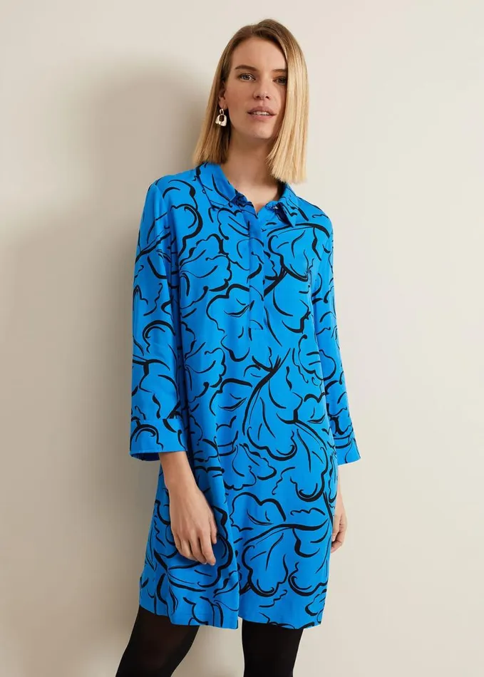 Phase Eight Marina Leaf Print Tunic Dress Blue Women Dresses