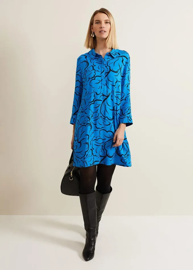 Phase Eight Marina Leaf Print Tunic Dress Blue Women Dresses