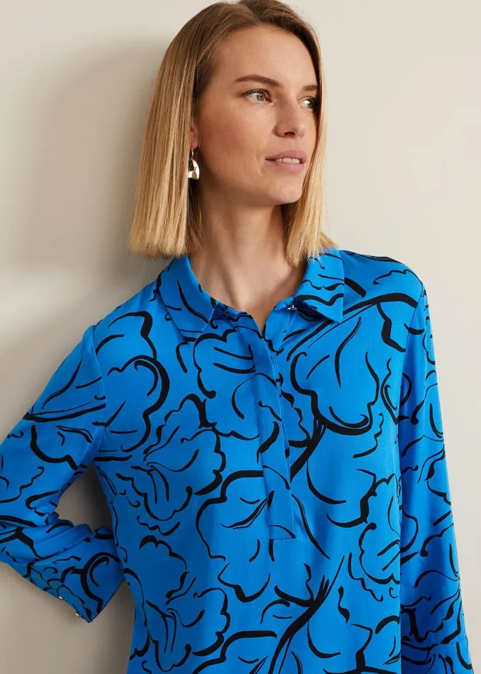 Phase Eight Marina Leaf Print Tunic Dress Blue Women Dresses