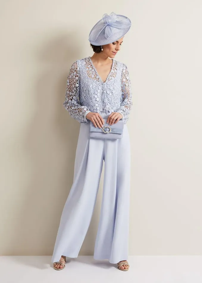 Phase Eight Mariposa Lace Jumpsuit Cornflower Women Dresses