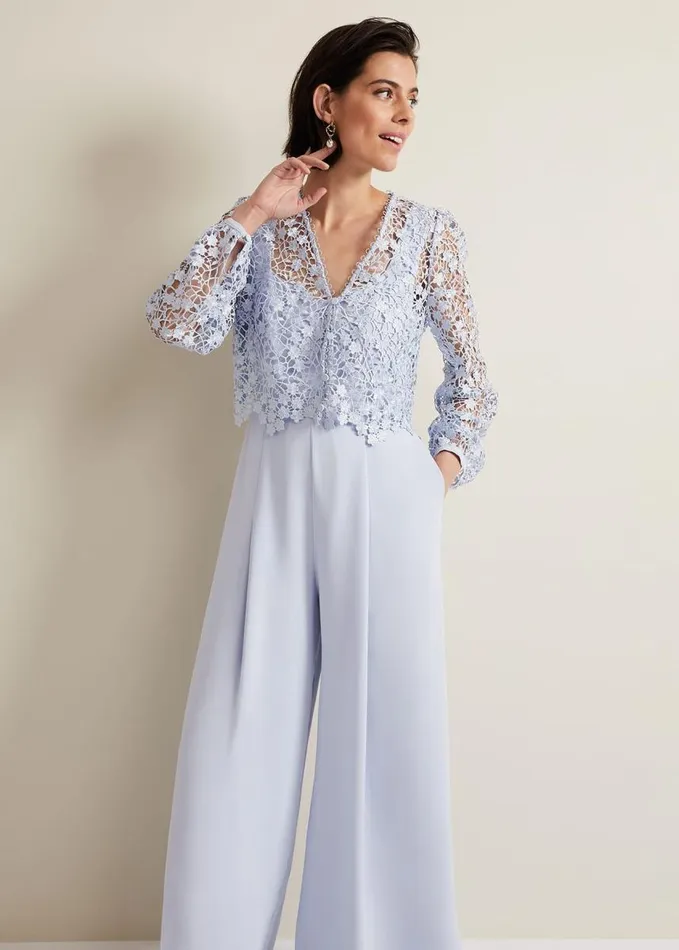 Phase Eight Mariposa Lace Jumpsuit Cornflower Women Dresses