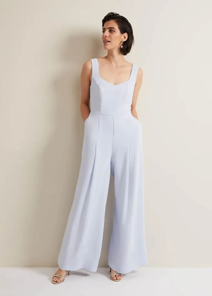 Phase Eight Mariposa Lace Jumpsuit Cornflower Women Dresses