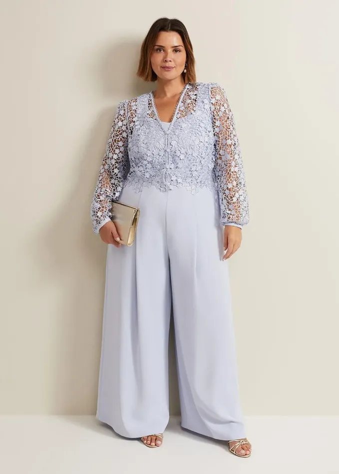 Phase Eight Mariposa Lace Jumpsuit Cornflower Women Dresses