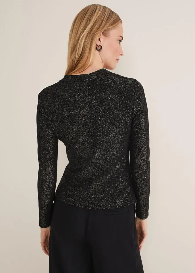 Phase Eight Marta Ruched Front VNeck Top Blackgold Women Tops and TShirts