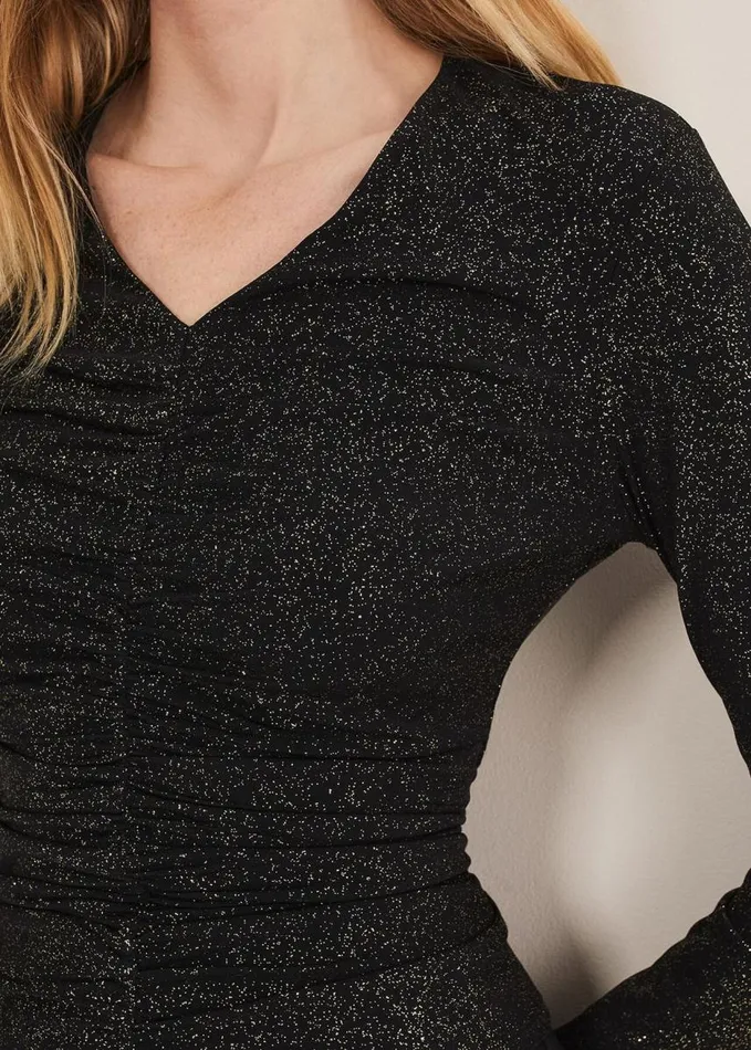 Phase Eight Marta Ruched Front VNeck Top Blackgold Women Tops and TShirts