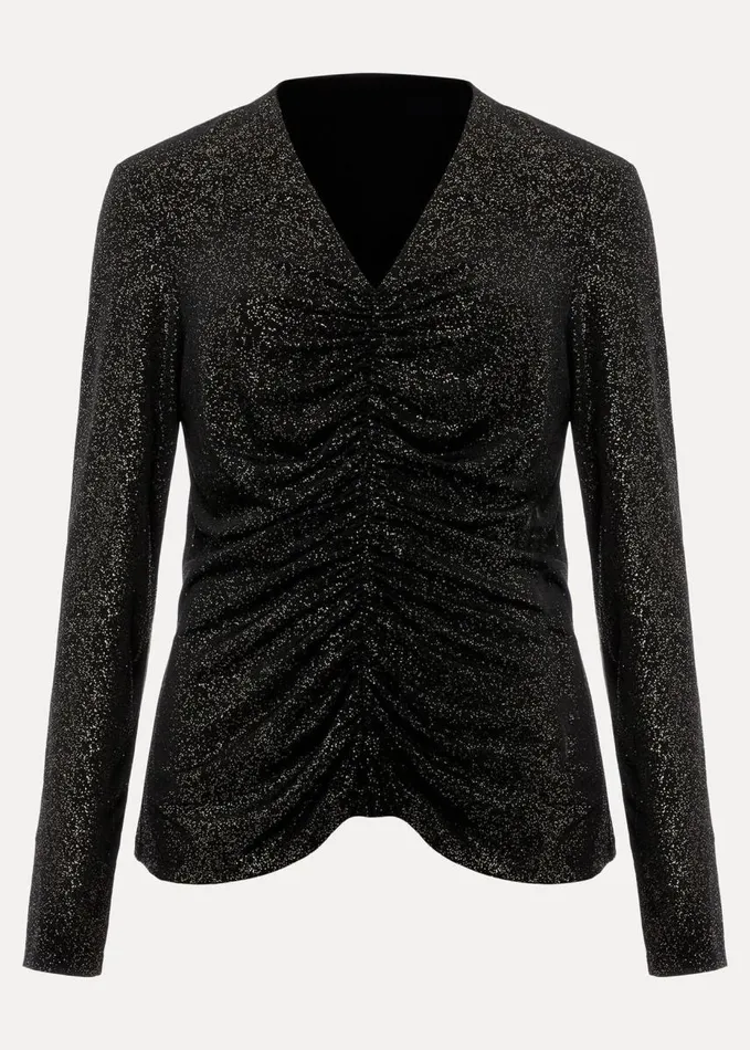 Phase Eight Marta Ruched Front VNeck Top Blackgold Women Tops and TShirts