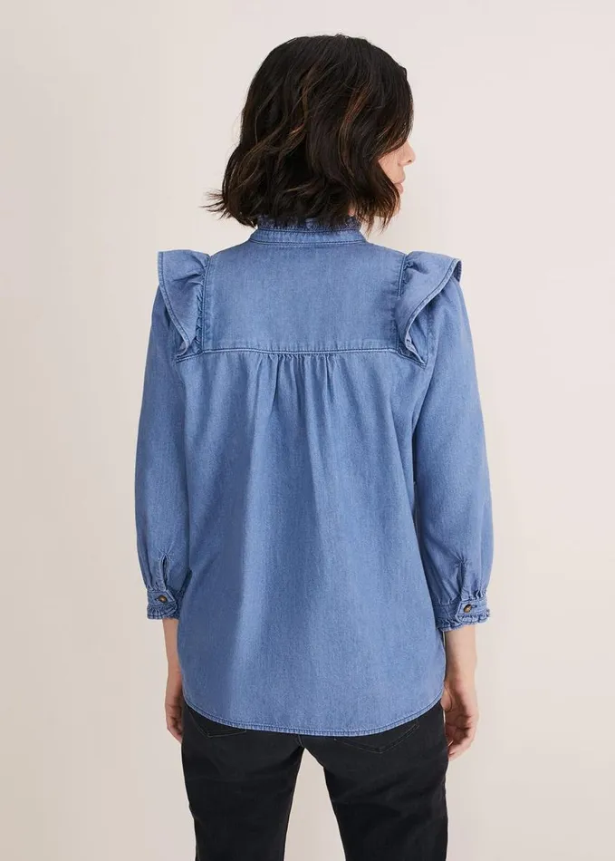 Phase Eight Maryam Ruffle Front Denim Blouse Denim Women Shirts and Blouses
