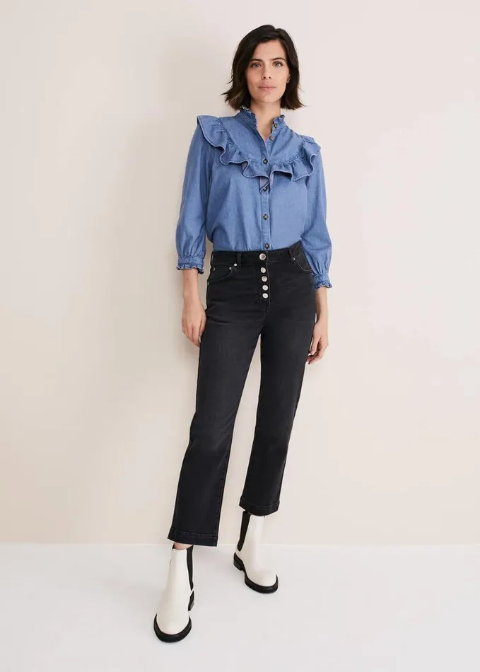 Phase Eight Maryam Ruffle Front Denim Blouse Denim Women Shirts and Blouses