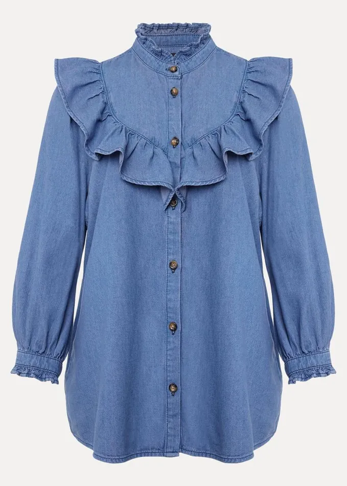 Phase Eight Maryam Ruffle Front Denim Blouse Denim Women Shirts and Blouses