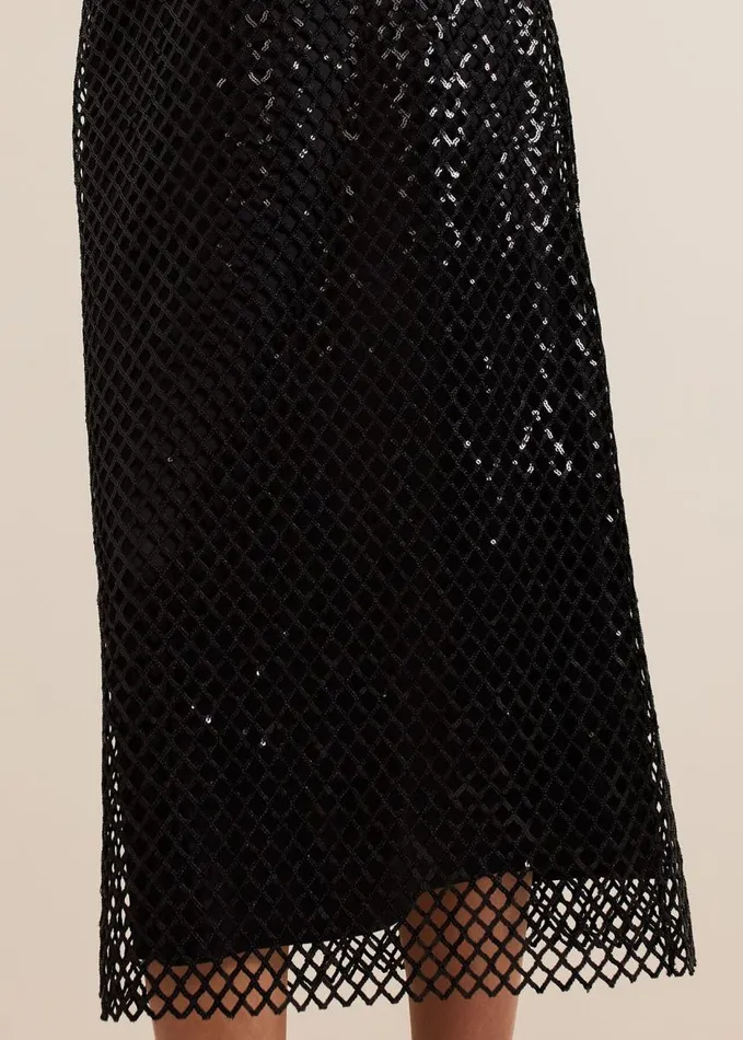 Phase Eight Mauve Black Mesh Sequin Midi Skirt Black Women Skirts
